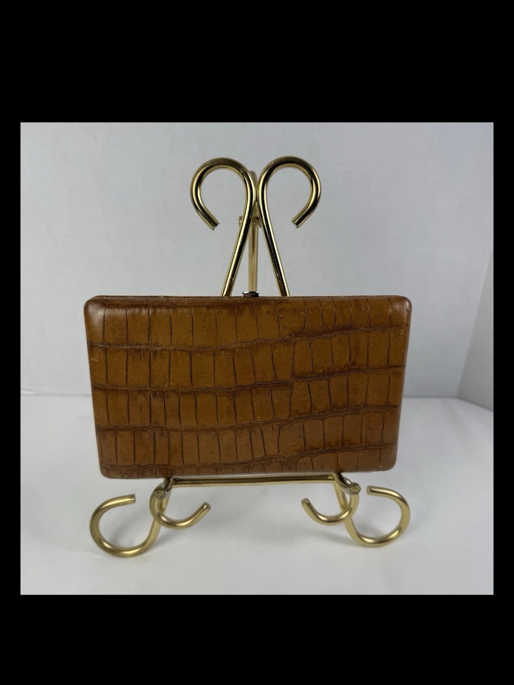Abas Leather Cache Frame Wallet Checkbook Clutch Embossed Alligator Quiet Luxury